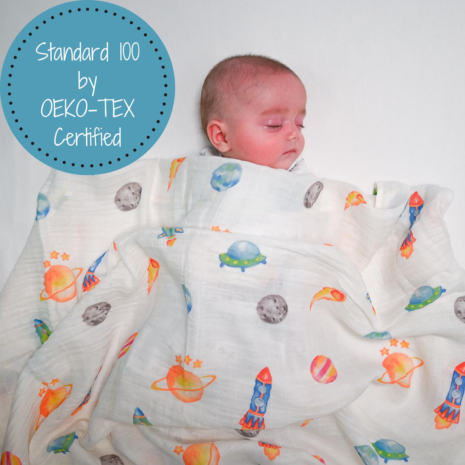 LollyBanks swaddle 47x47 inch size provides ample wrapping space.
