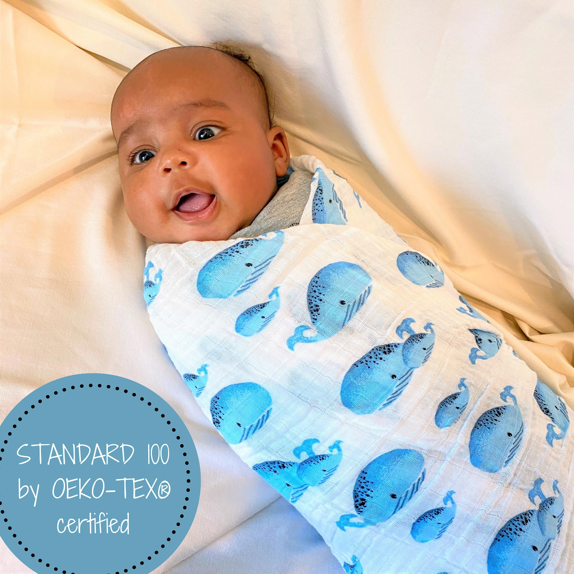 LollyBanks swaddle blanket 100% muslin cotton stays breathable and lightweight.