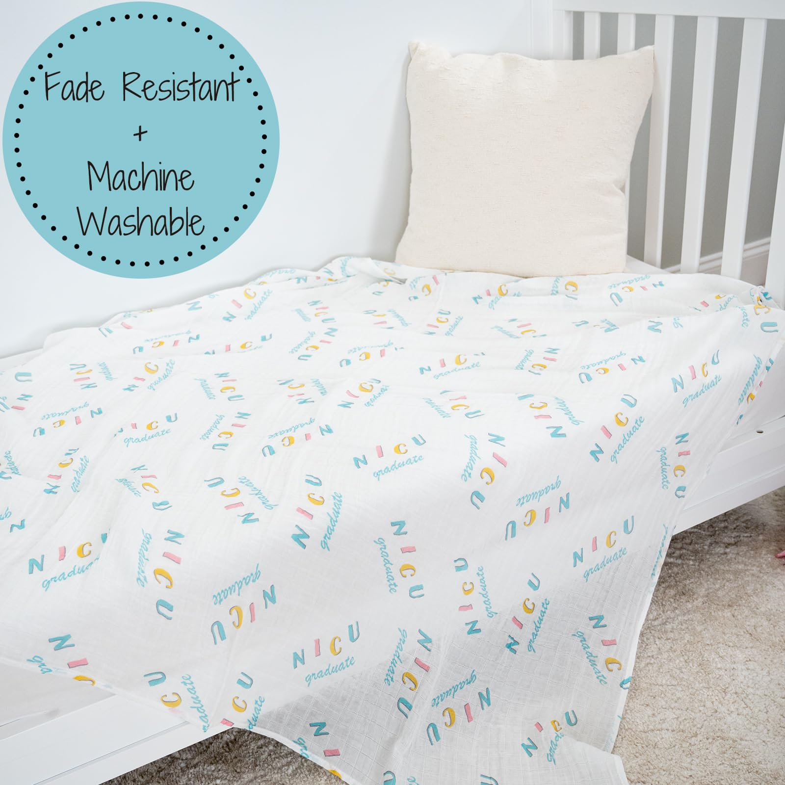 LollyBanks swaddle blanket shown for nursing and burp time convenience.