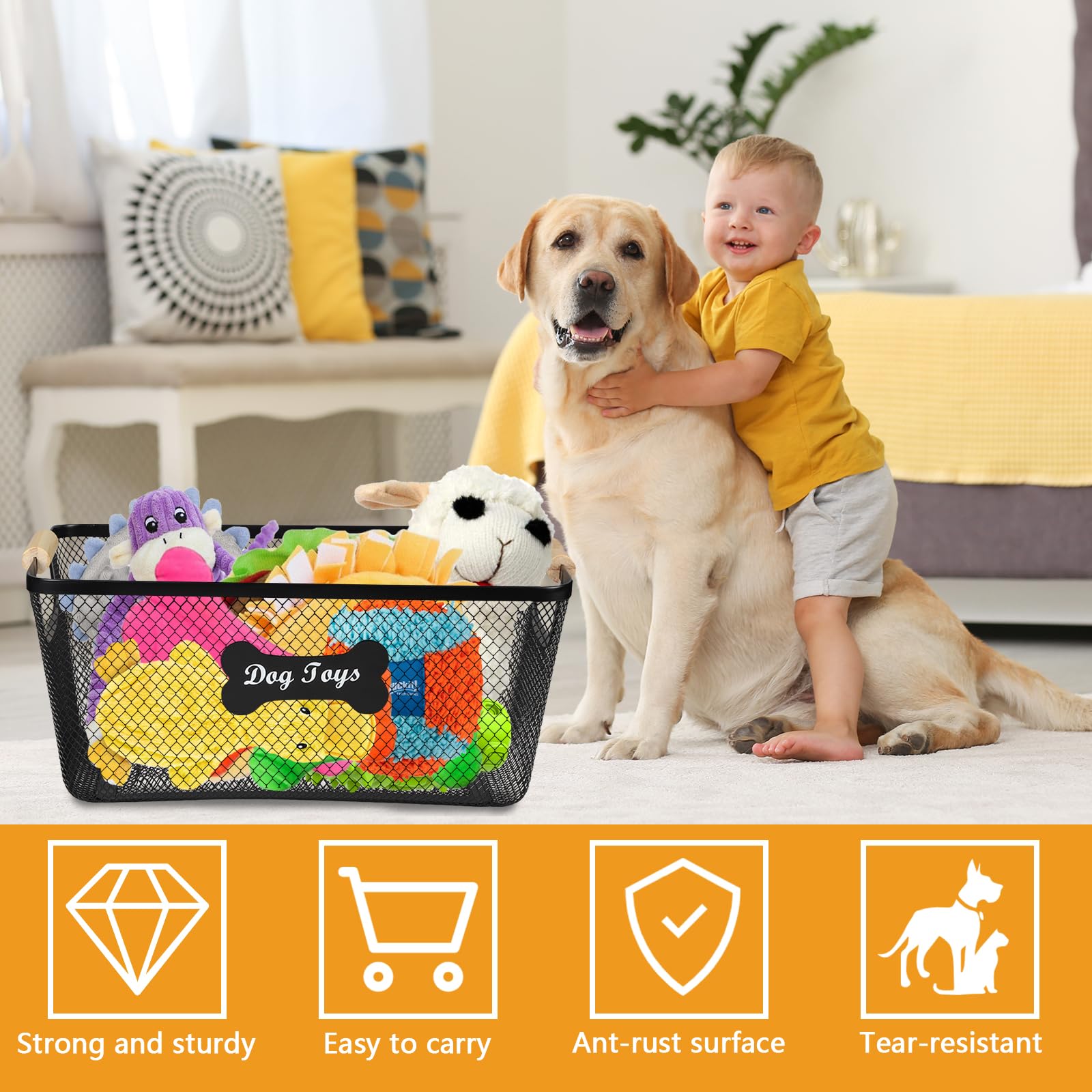 Lolytama dog toy bin with ergonomic handles for easy room-to-room transport.
