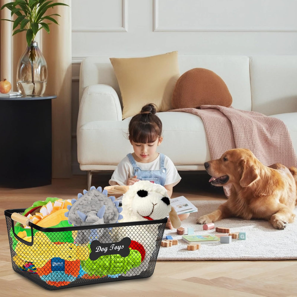 Lolytama dog toy bin with an iron frame highlights durable construction.