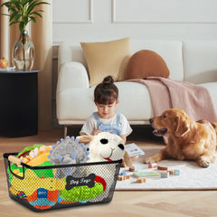 Lolytama dog toy bin with an iron frame highlights durable construction.