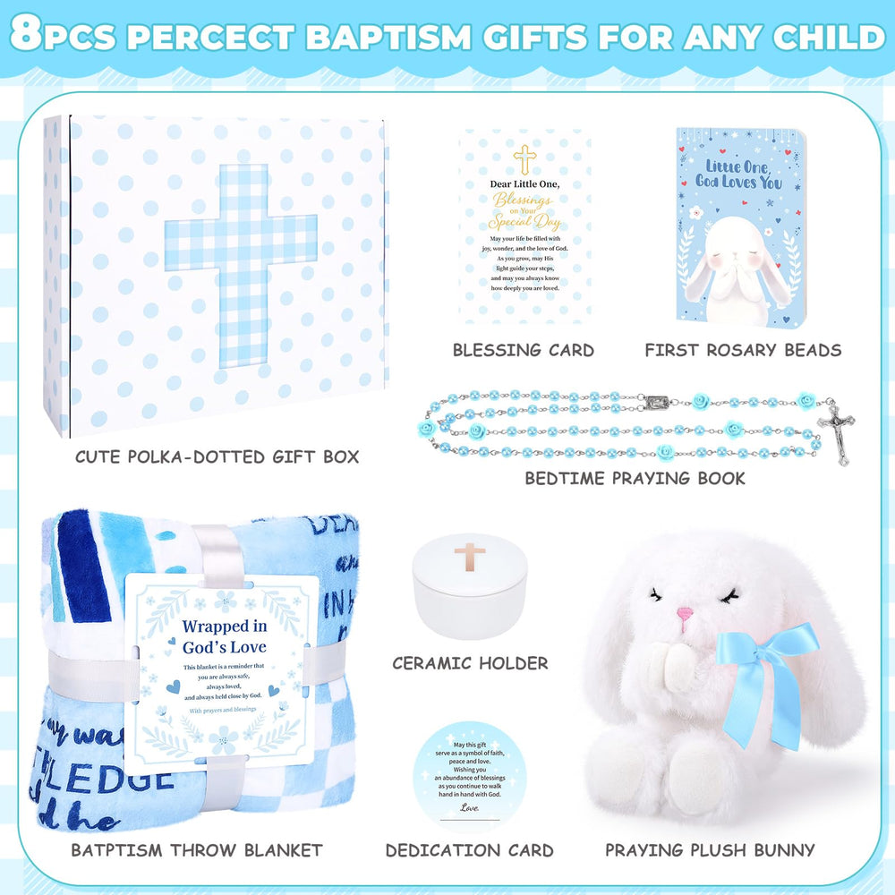 LOMEVE Baptism Gift Basket Boy Rosary: lake-blue beads for gentle, kid-friendly prayer moments.