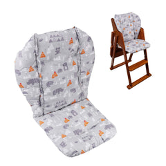 Lomgwumy high chair cushion with forest animal pattern on grey for soft, skin-friendly comfort.
