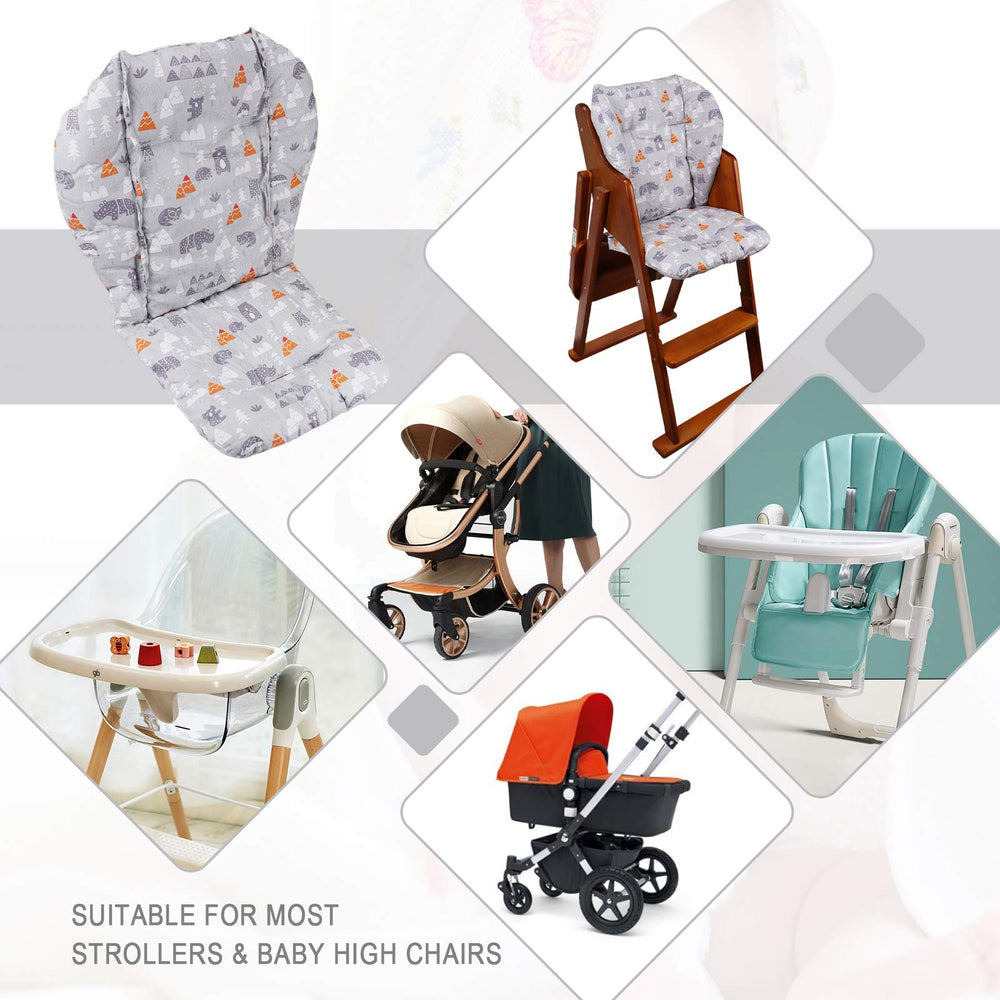 Grey forest print on Lomgwumy cushion brightens mealtime visuals for baby engagement.