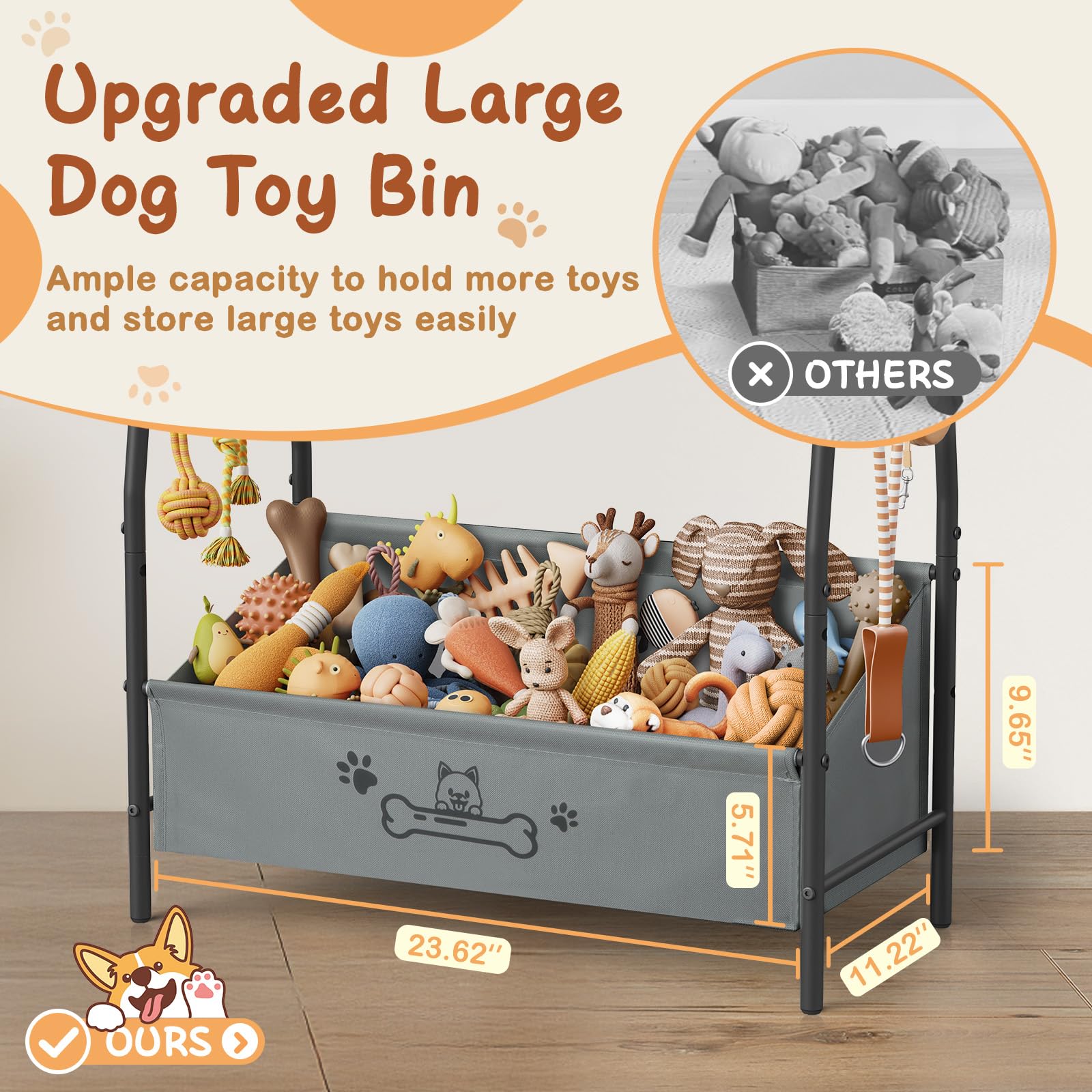 Lomivra large dog toy basket top shelf with guards for treats and grooming tools