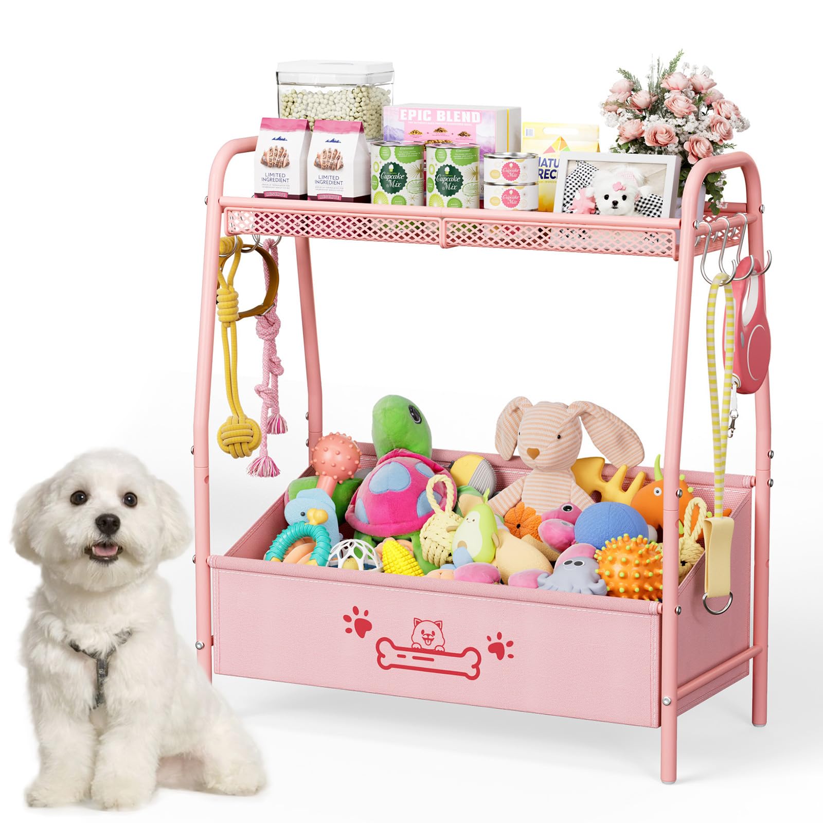 Lomivra large dog toy basket with top shelf keeps toys organized and reachable