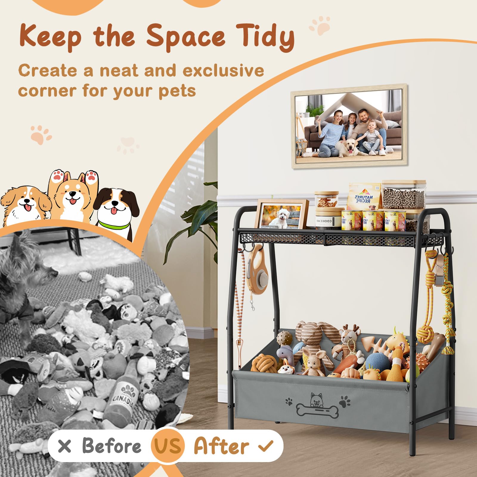 Lomivra toy storage with six hooks keeps collars and leashes organized