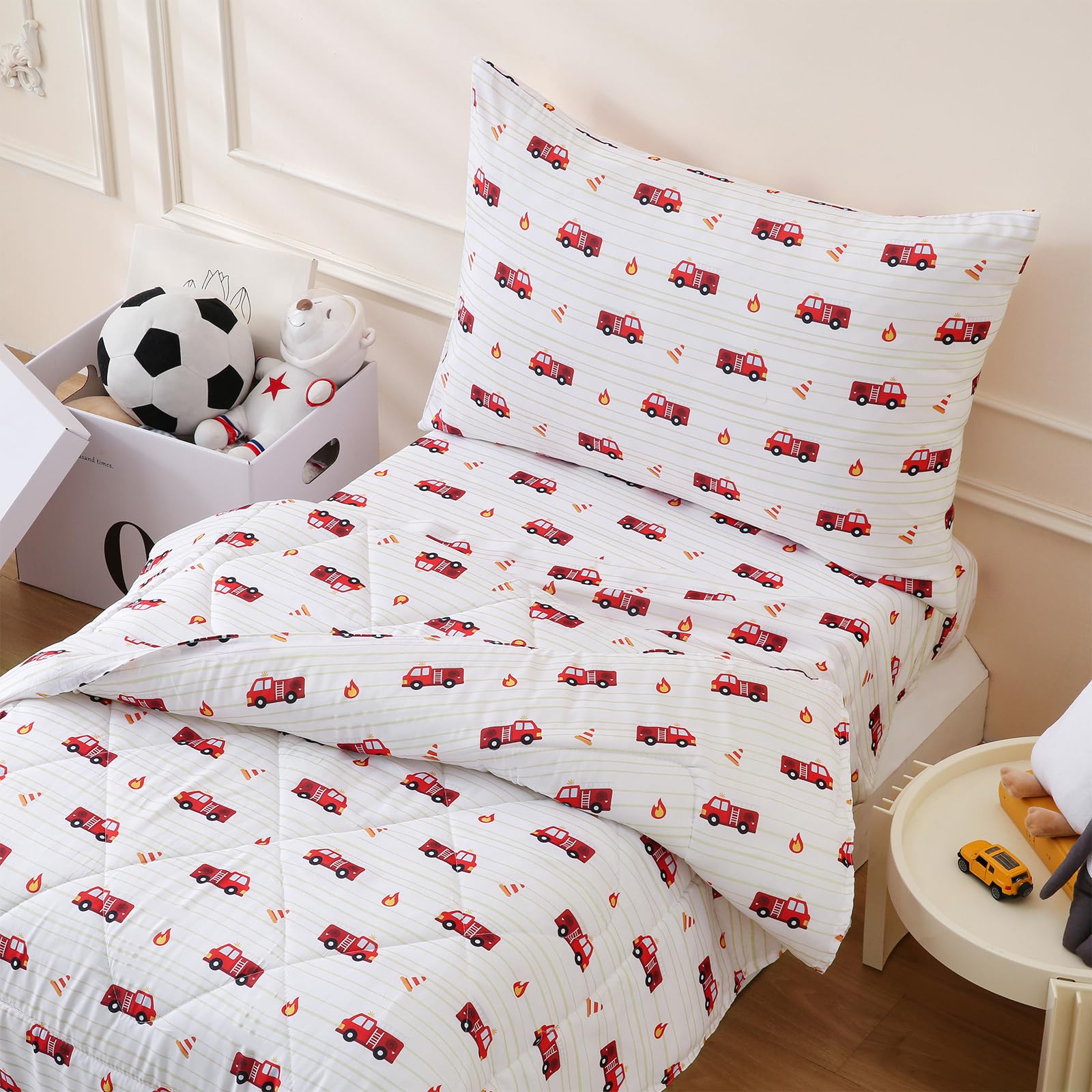 LONAVA fire truck comforter set in bed-in-a-bag offers cozy warmth for kids
