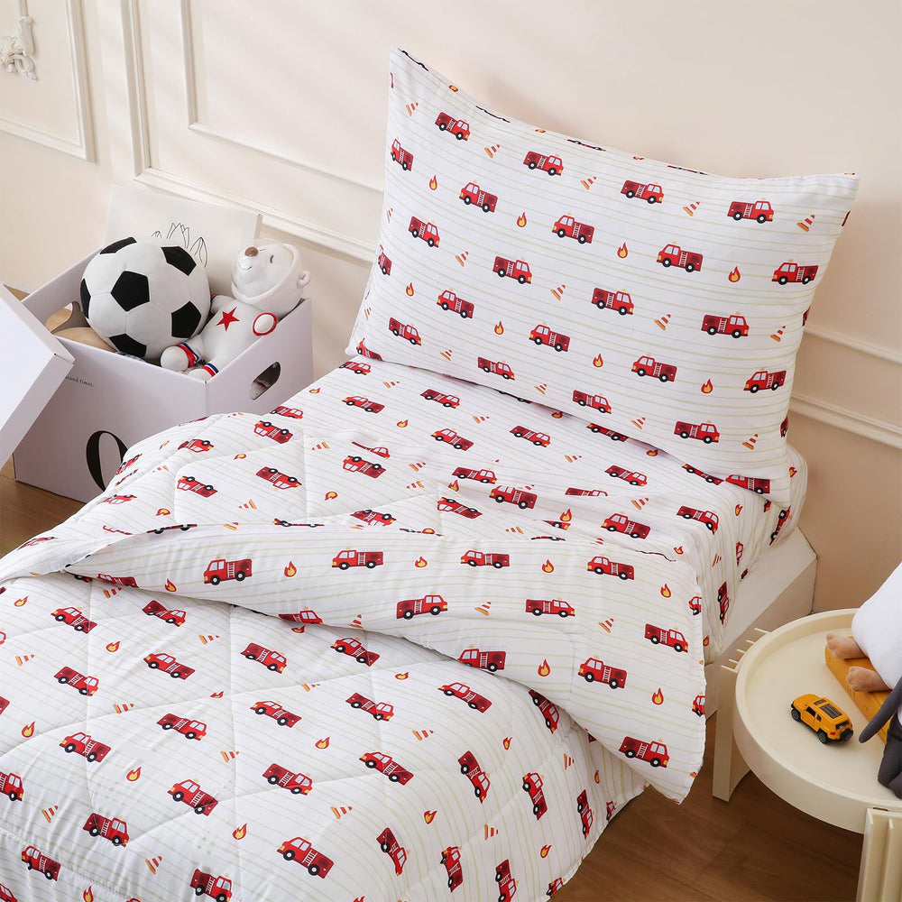LONAVA fire truck comforter set in bed-in-a-bag offers cozy warmth for kids