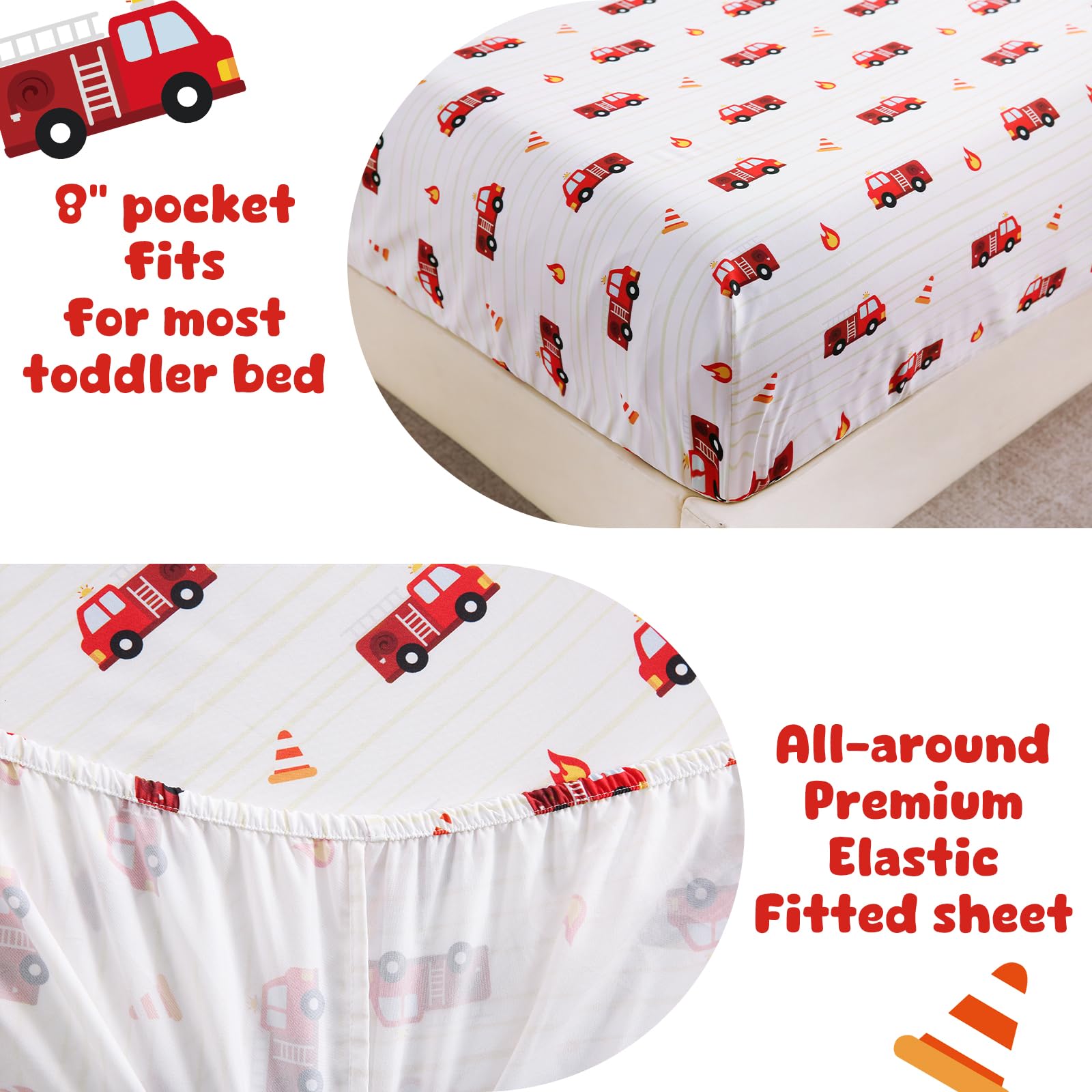 LONAVA fire-truck pillowcase completing the themed bedding look