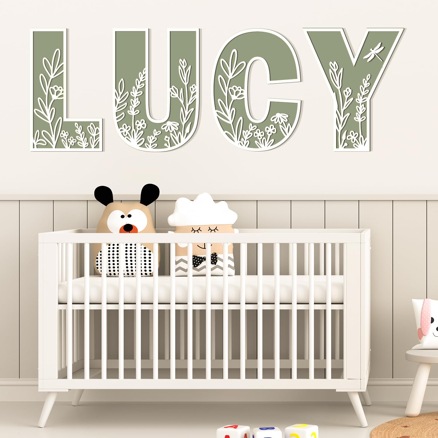 Longan Craft flowered wood letter F creates a cute focal point.