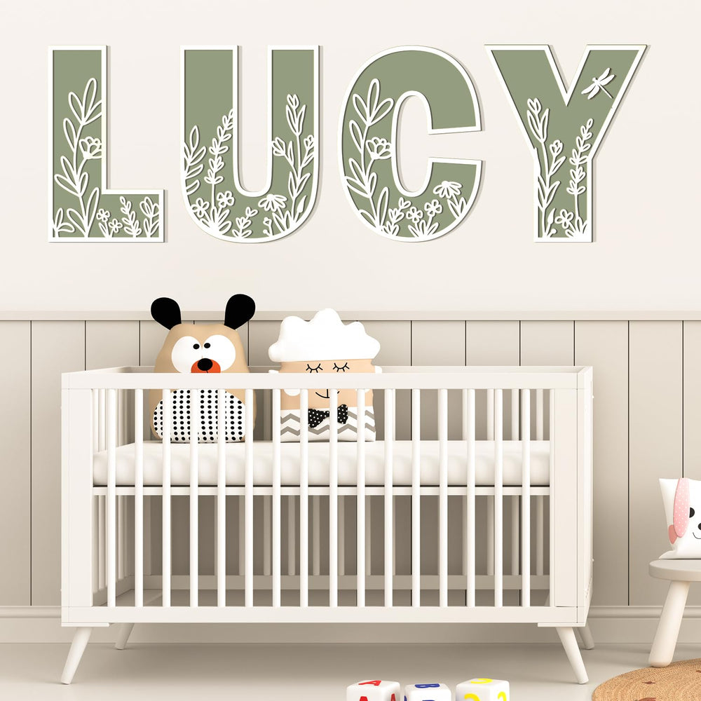 Longan Craft flowered wood letter F creates a cute focal point.
