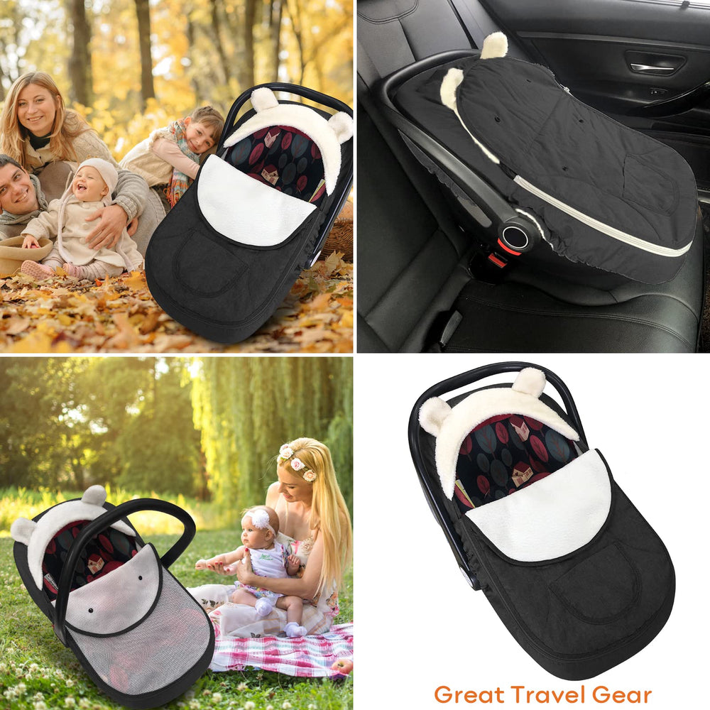 Longdafei baby car seat cover face flap shields baby's face from wind and sun glare.