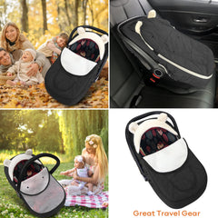 Longdafei baby car seat cover face flap shields baby's face from wind and sun glare.