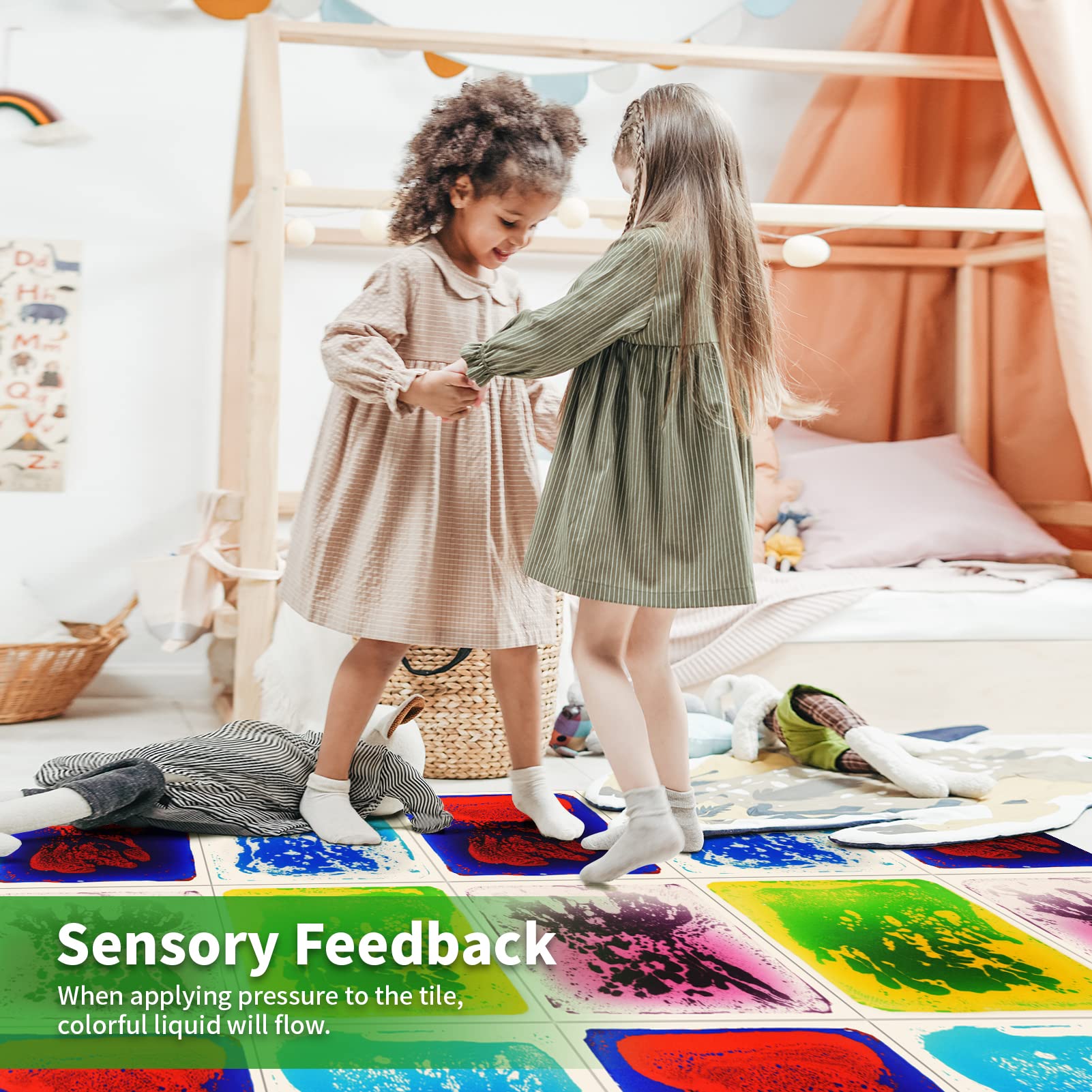 Longking sensory tiles with bright liquid movement for engaging play experiences