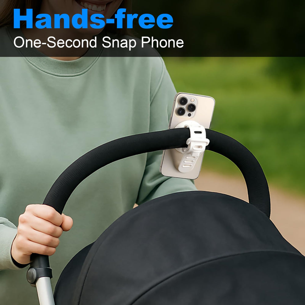 Longomat magnetic phone mount close-up shows strong hold.