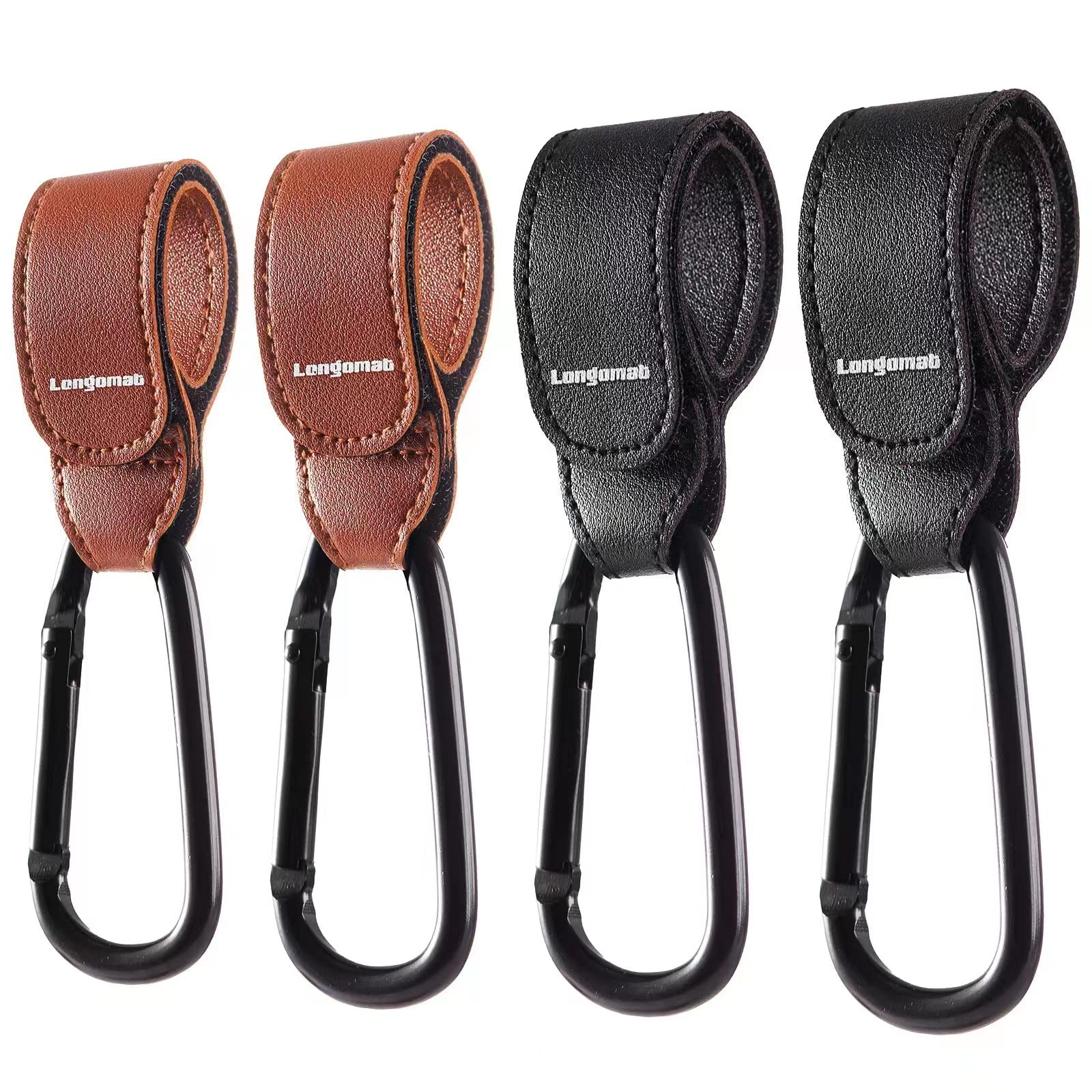 Longomat stroller hook clip 4-pack securely attaches bags to a compatible handle.