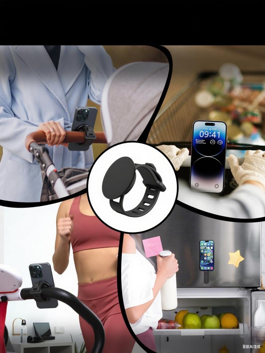 Longomat white stroller phone holder on a shopping cart for convenience.