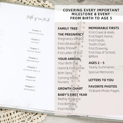 LONLAT Keepsake Memory Book back pocket stores keepsakes from birth to milestones.