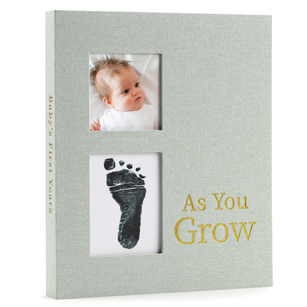 LONLAT Keepsake Memory Book sage green cover with durable linen protection for baby memories.