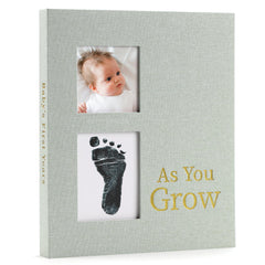 LONLAT Keepsake Memory Book sage green cover with durable linen protection for baby memories.