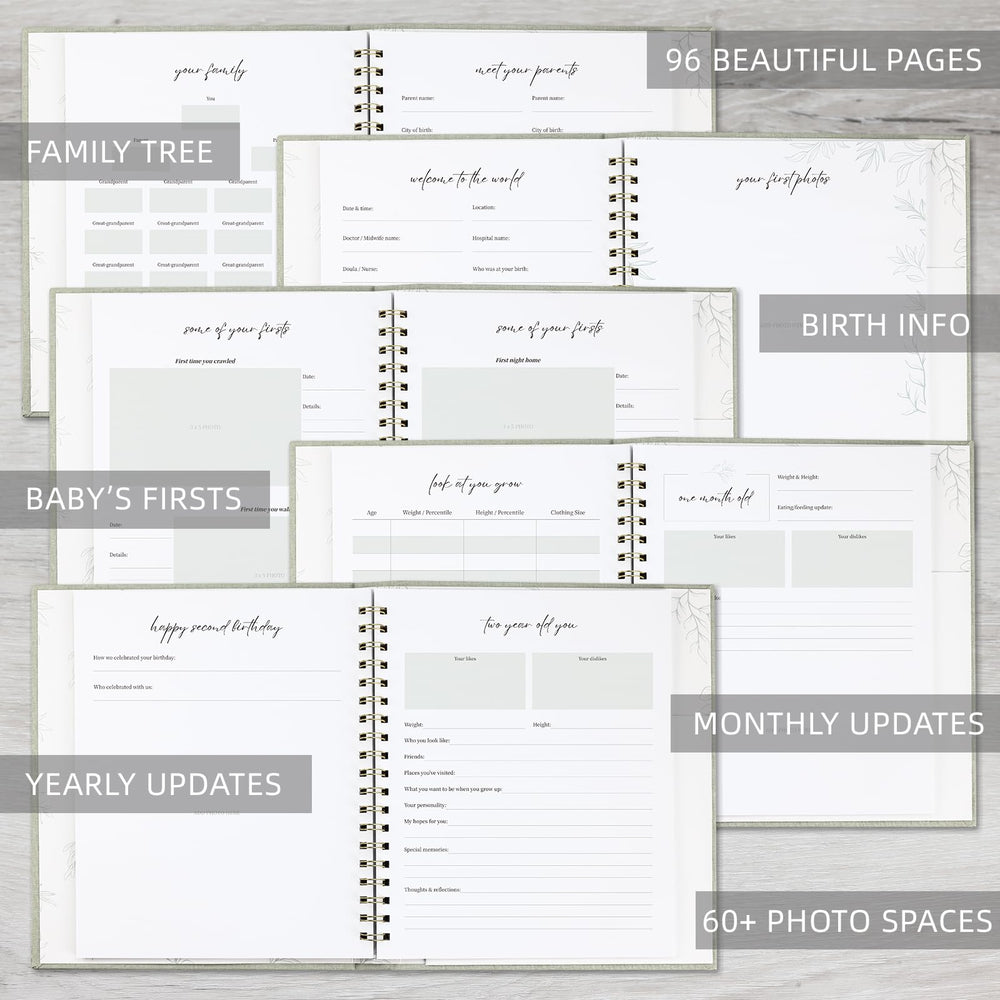 LONLAT Keepsake Memory Book ultrasound and firsts pages capture early moments for reflection.