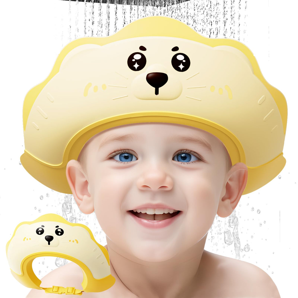 Lonlown baby shower cap lion front view protects eyes during shampooing