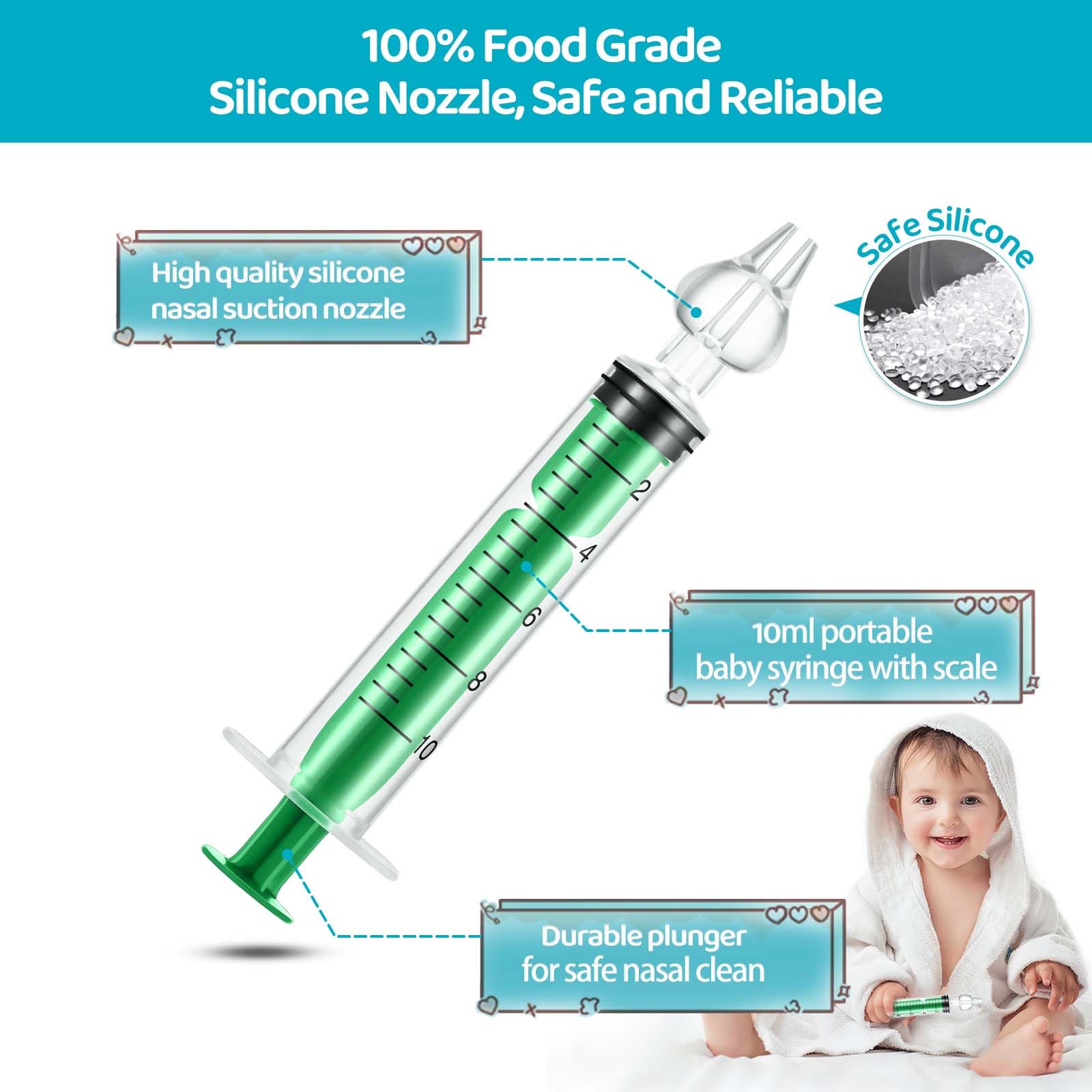Lonmato silicone-tip nasal suction for soft, safe infant nasal care