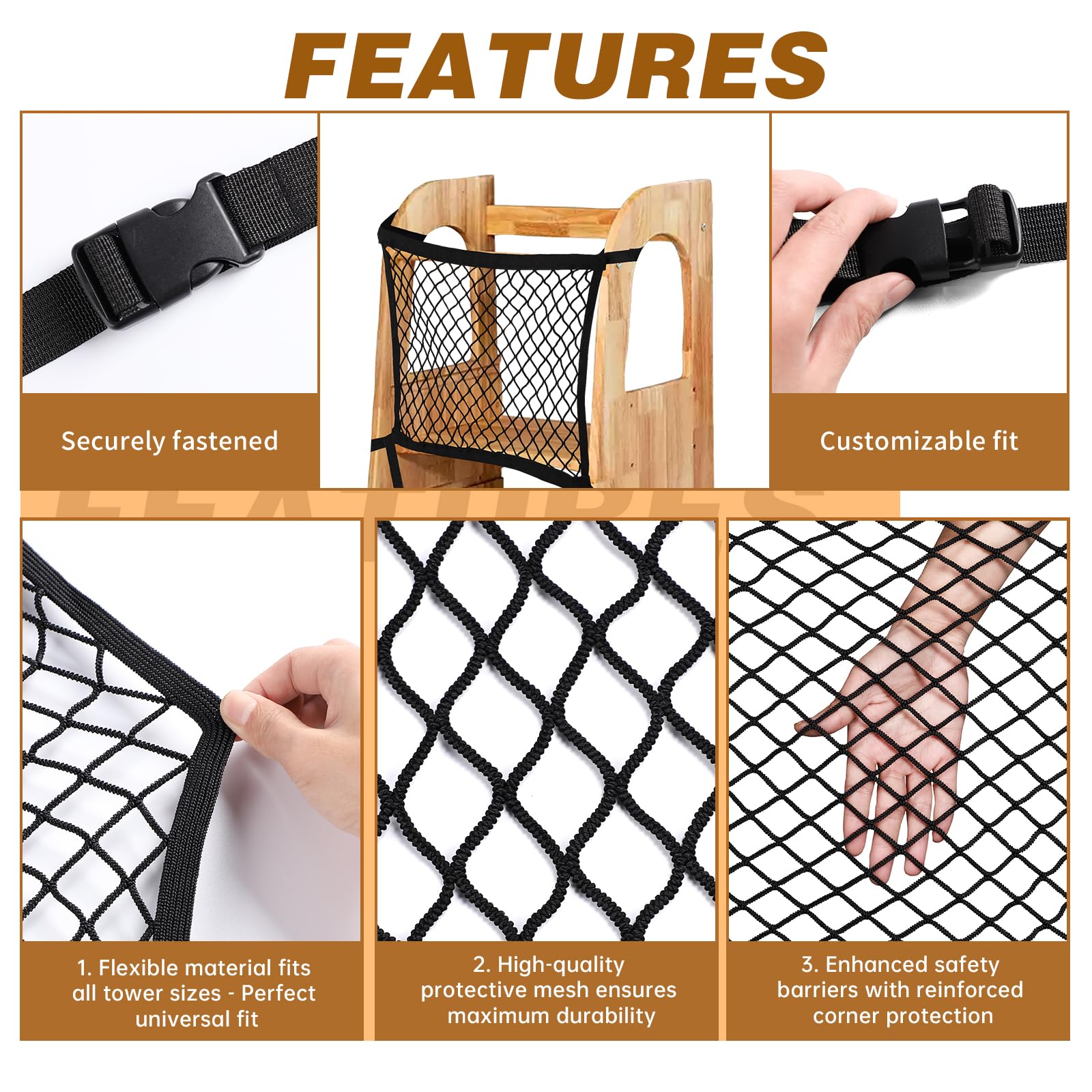 Lontcs safety net with reinforced buckles enhances stability during play.