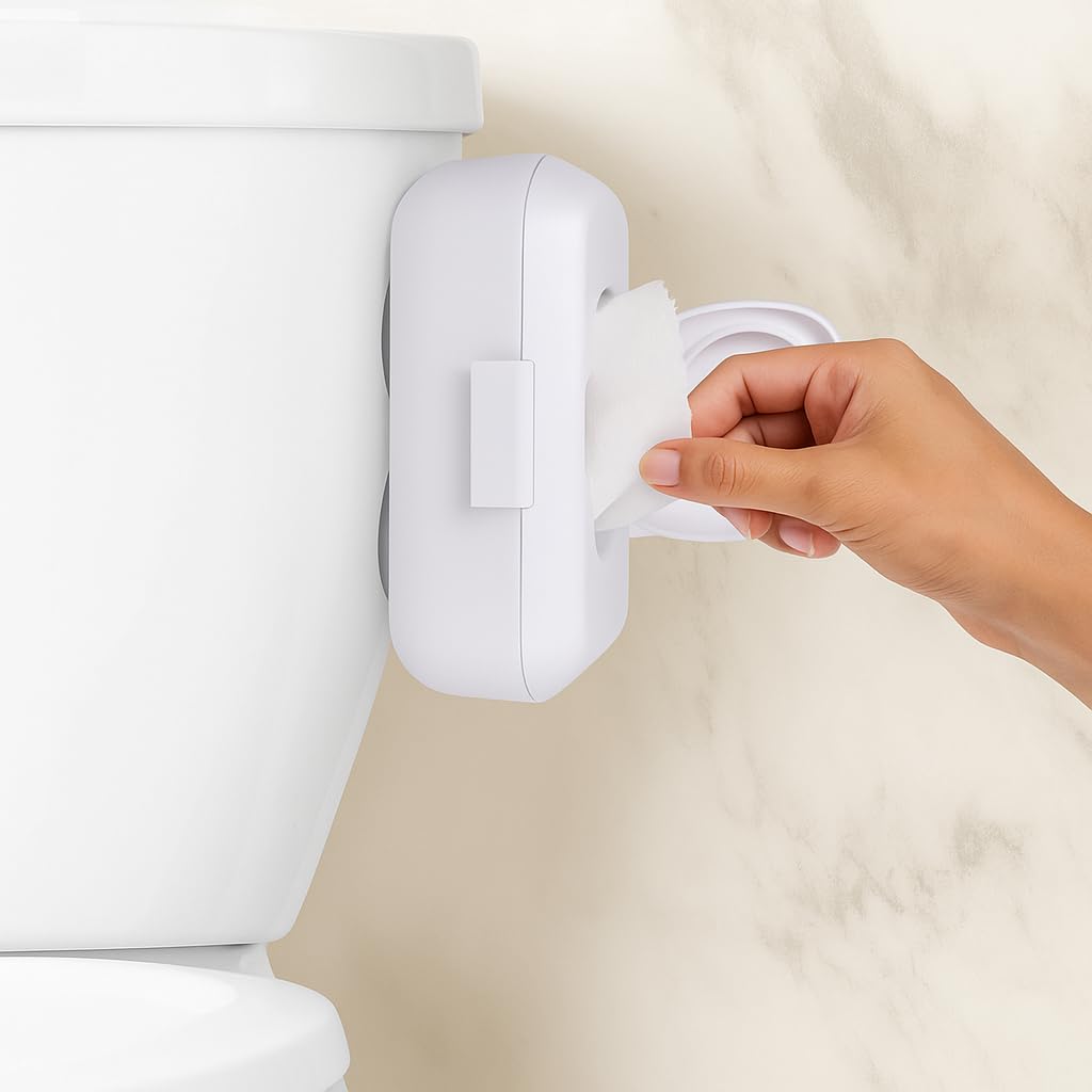 Loo discreet wipes dispenser front view, compact and accessible for daily use.
