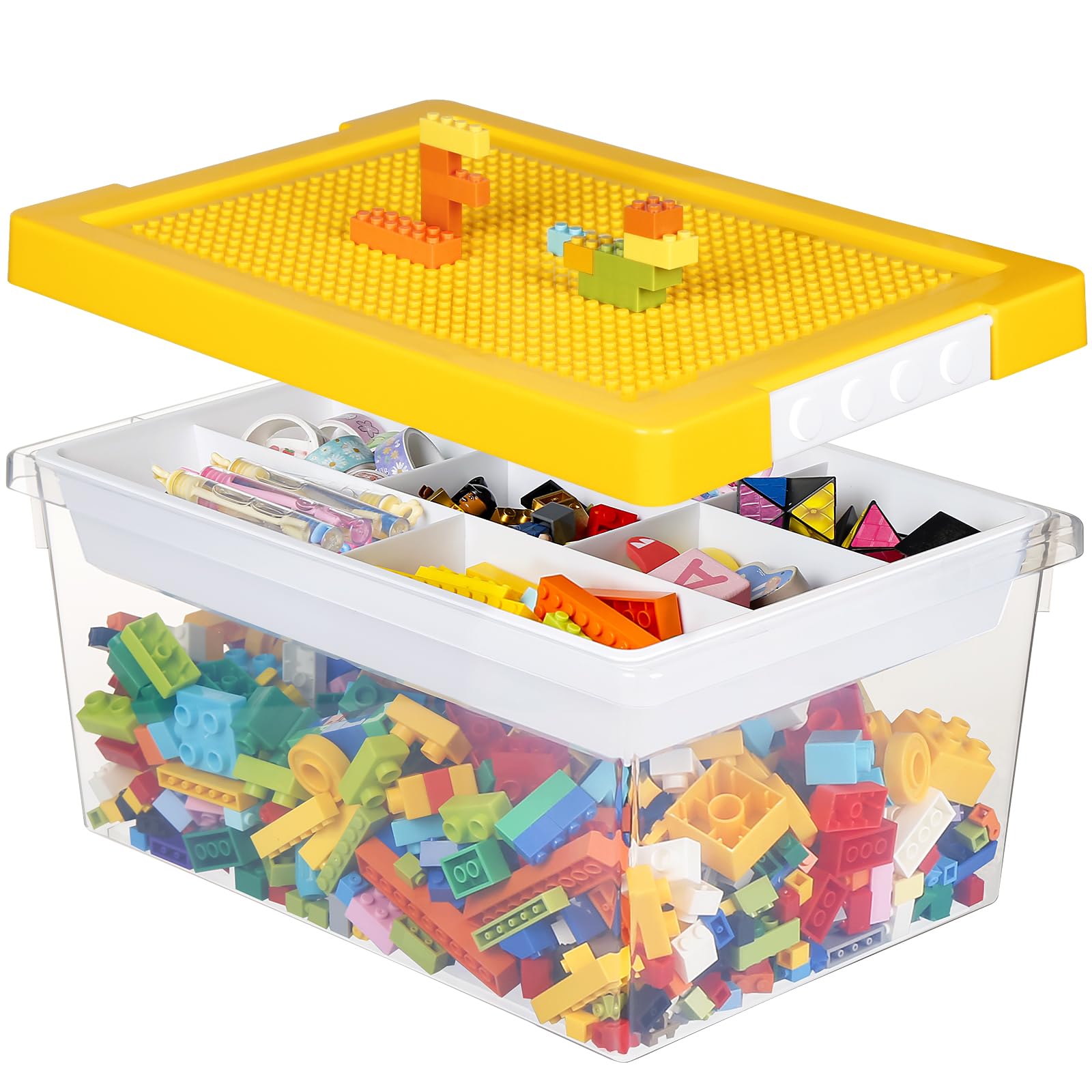Loobuu storage bin with yellow transparent lid for quick item visibility.