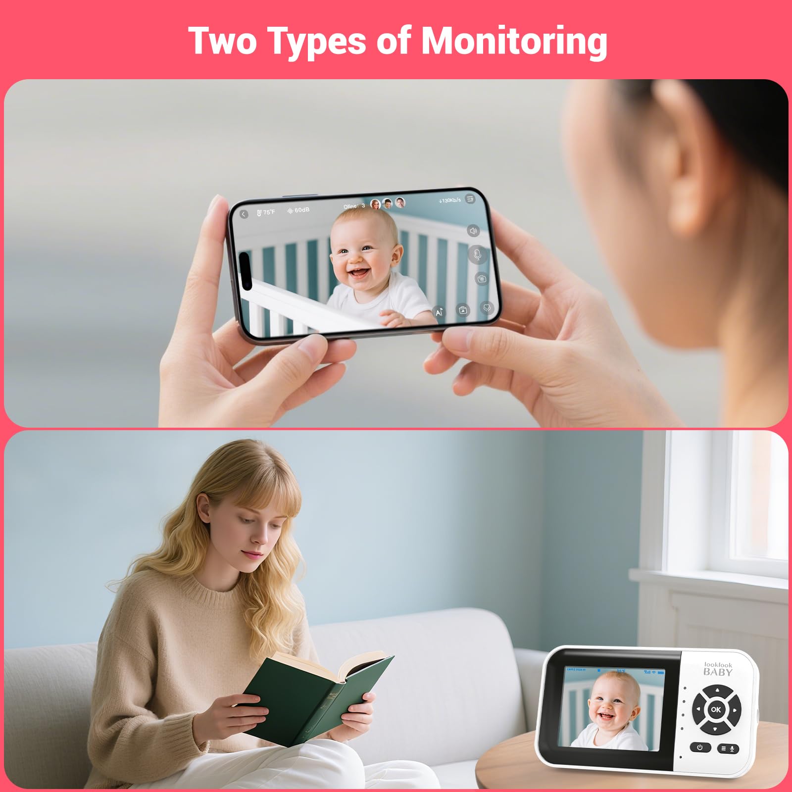 Look Look BABY night vision view for clear room visibility in dark.