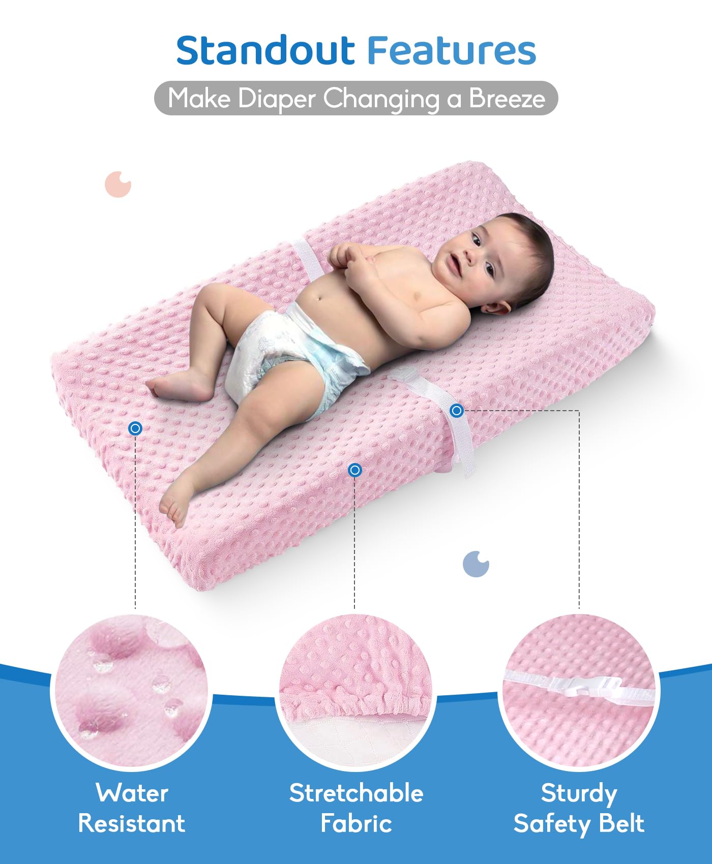 Loonah changing pad with contoured sides for secure positioning.