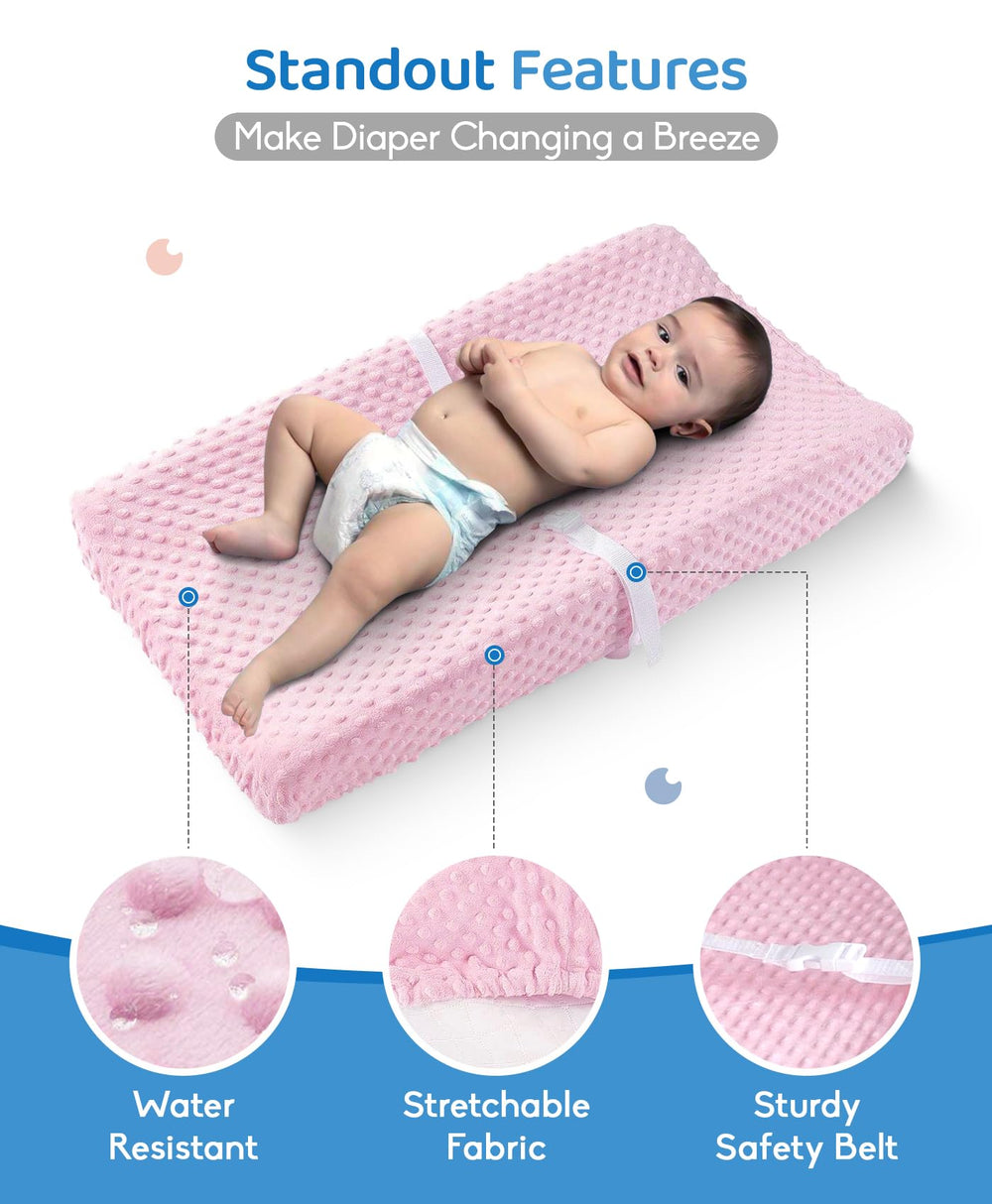 Loonah changing pad with contoured sides for secure positioning.