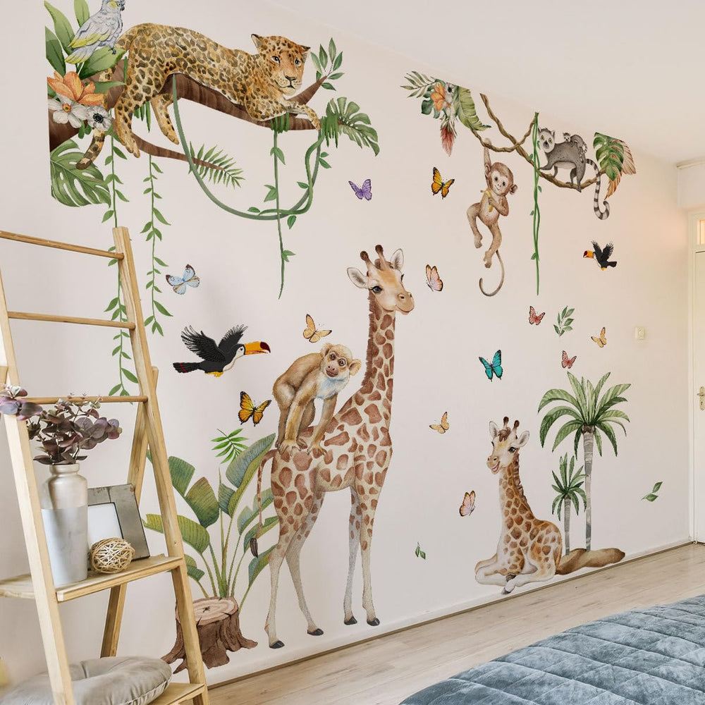 LOONELO giraffe wall decal adds playful color to nursery walls.