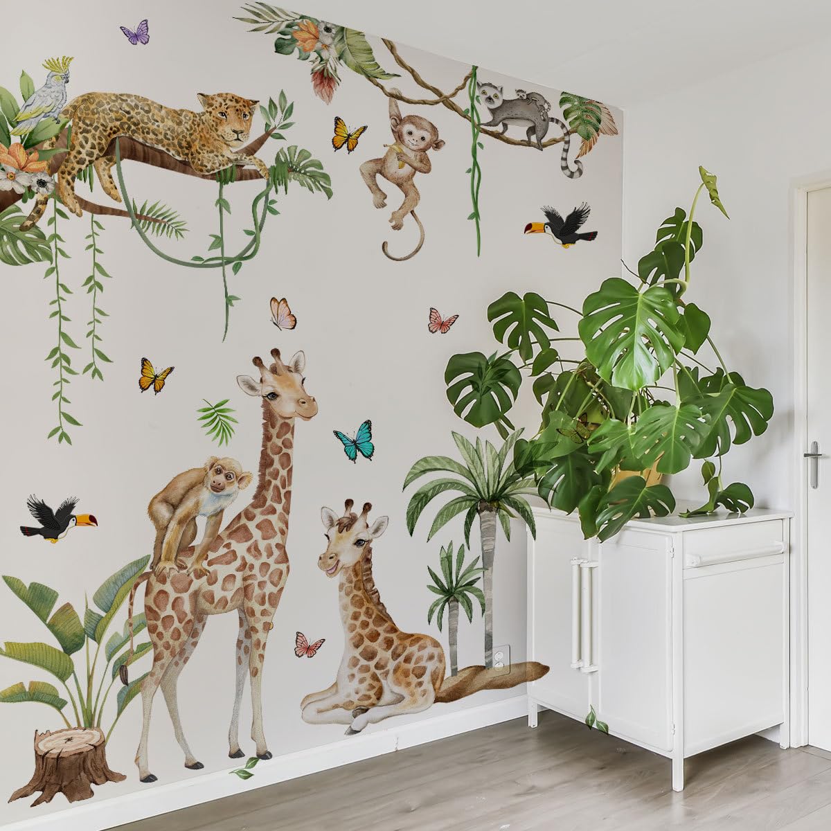 LOONELO leopard wall decal creates a bold safari vibe in kids' rooms.