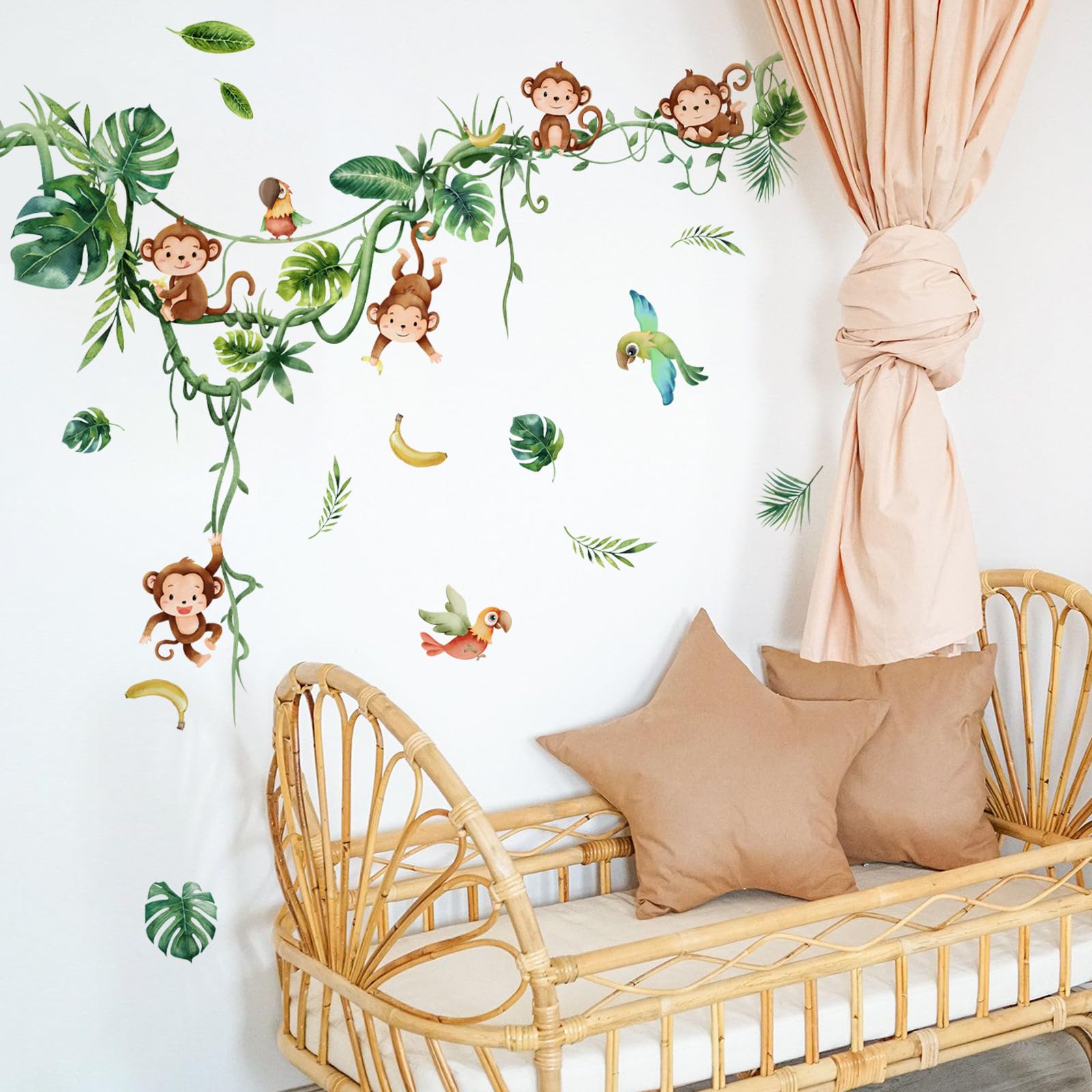 LOONELO monkey climbing tree wall decal adds playful jungle vibes to nurseries.