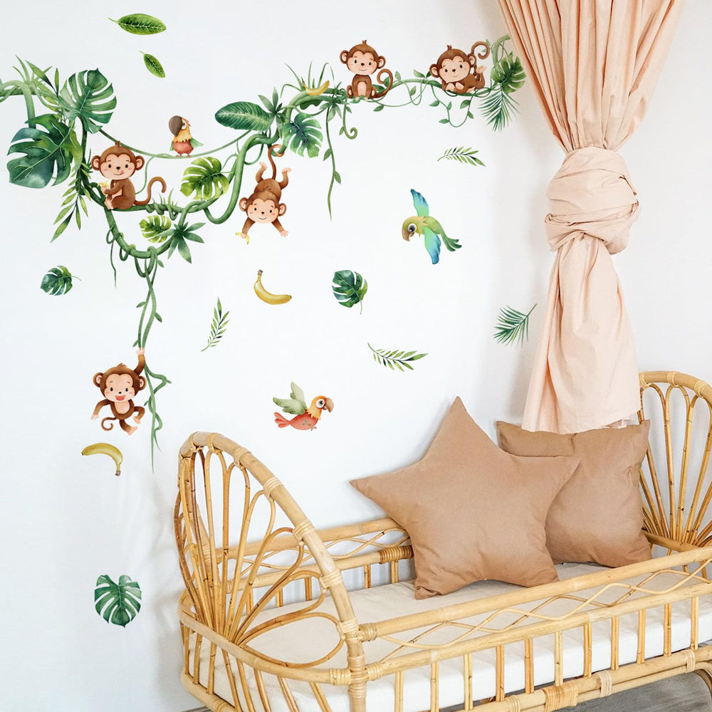 LOONELO monkey climbing tree wall decal adds playful jungle vibes to nurseries.