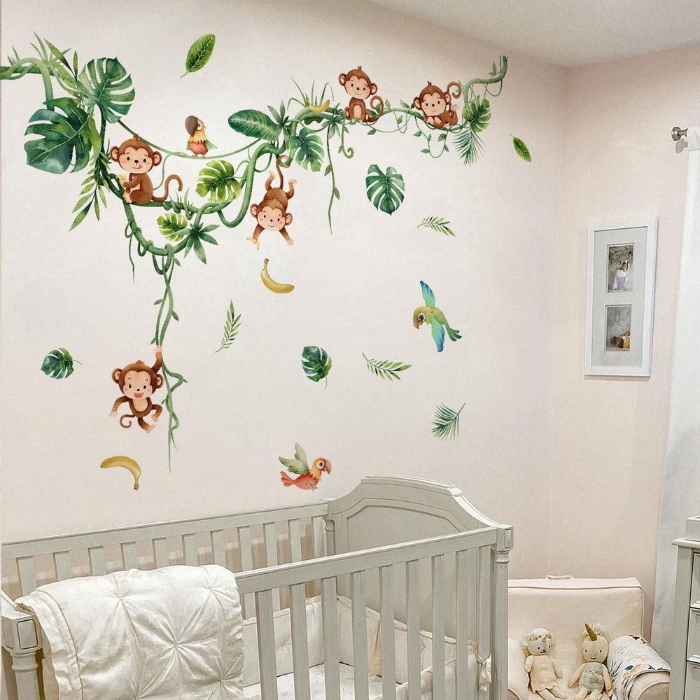 LOONELO peel-and-stick jungle decals are repositionable for easy DIY scenes.
