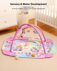 Looxii sensory toy teether attached for soothing textures and teething relief during play.