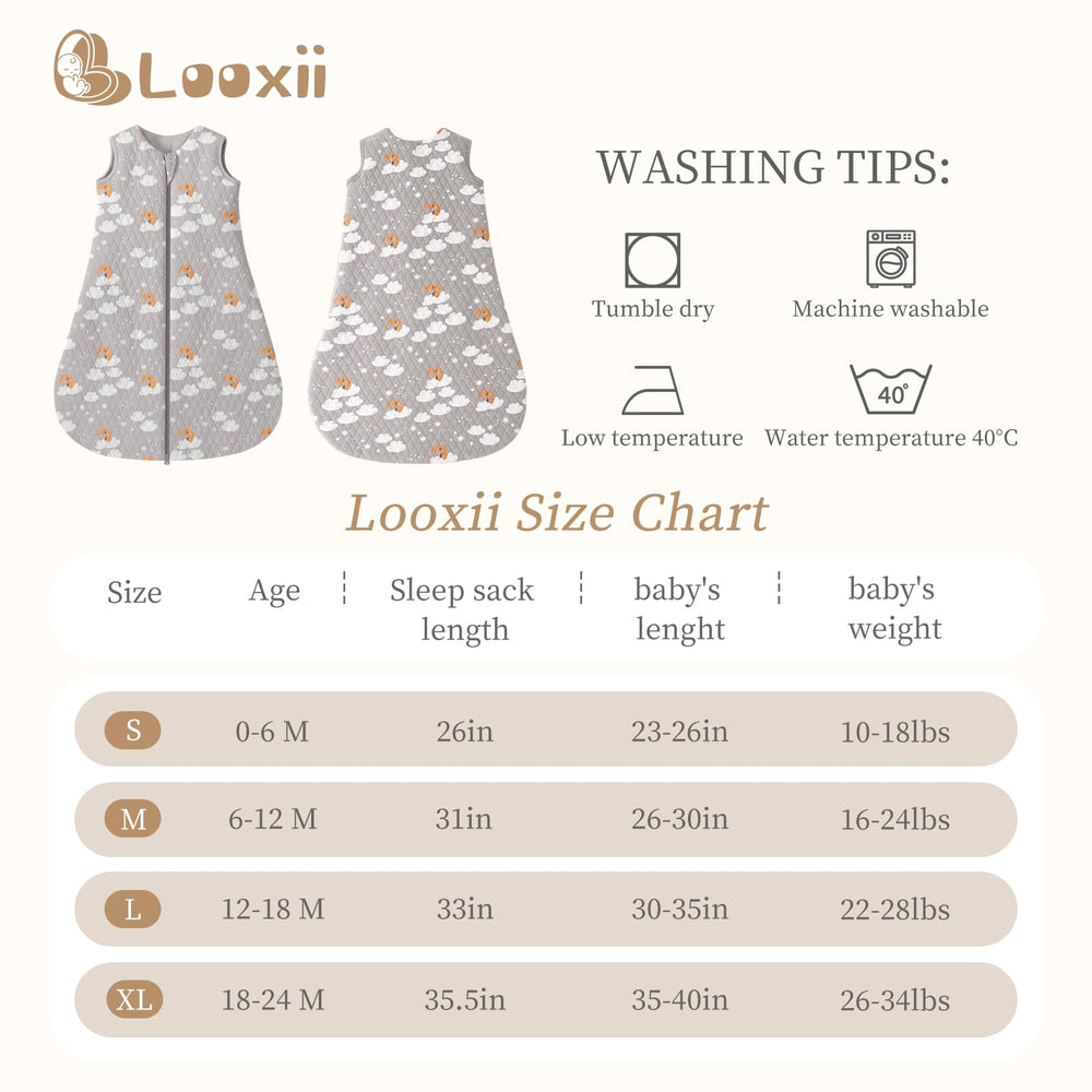 Looxii Baby Sleep Sack durable quilted design keeps filling evenly distributed through washes