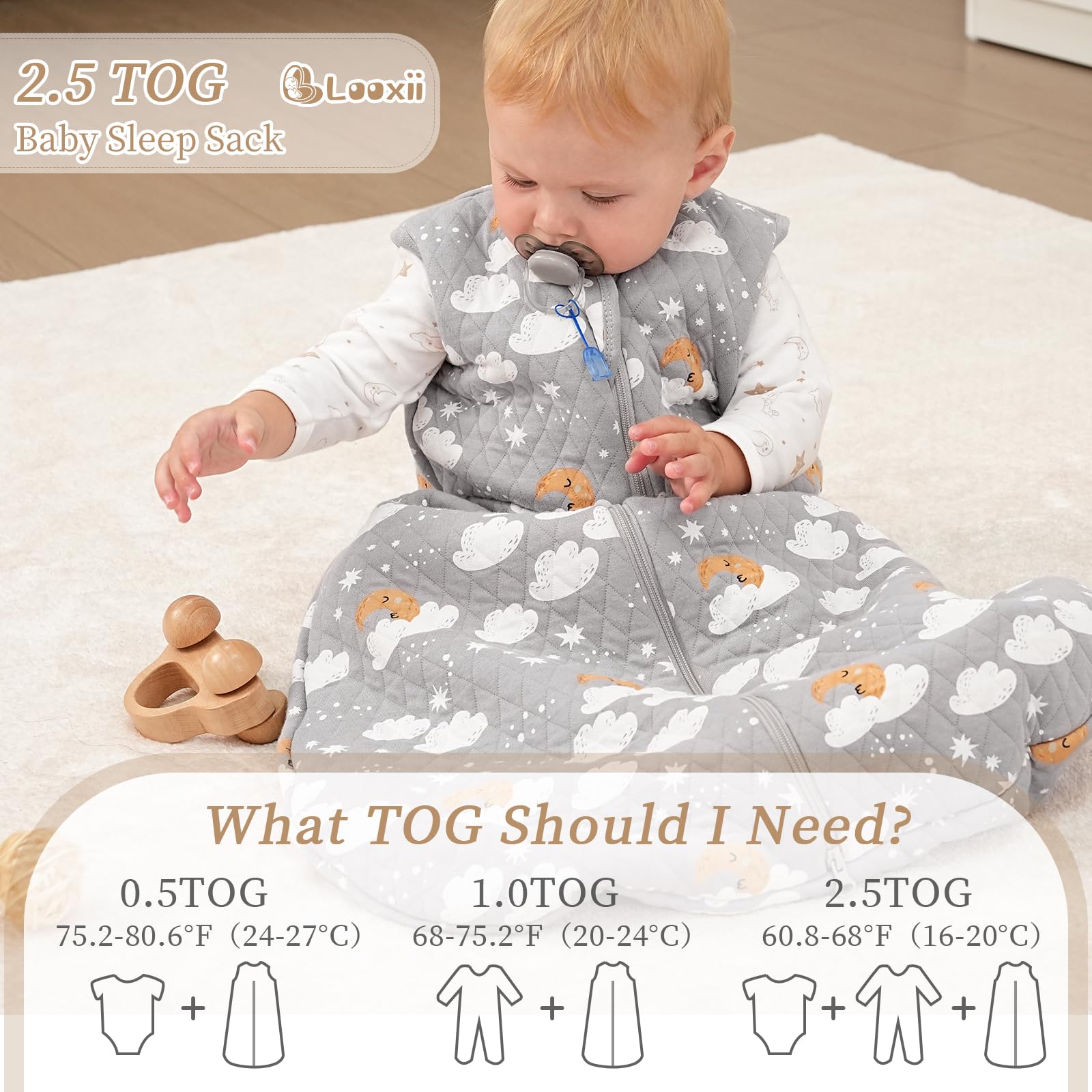 Looxii Baby Sleep Sack room temperature ready layering for colder nights