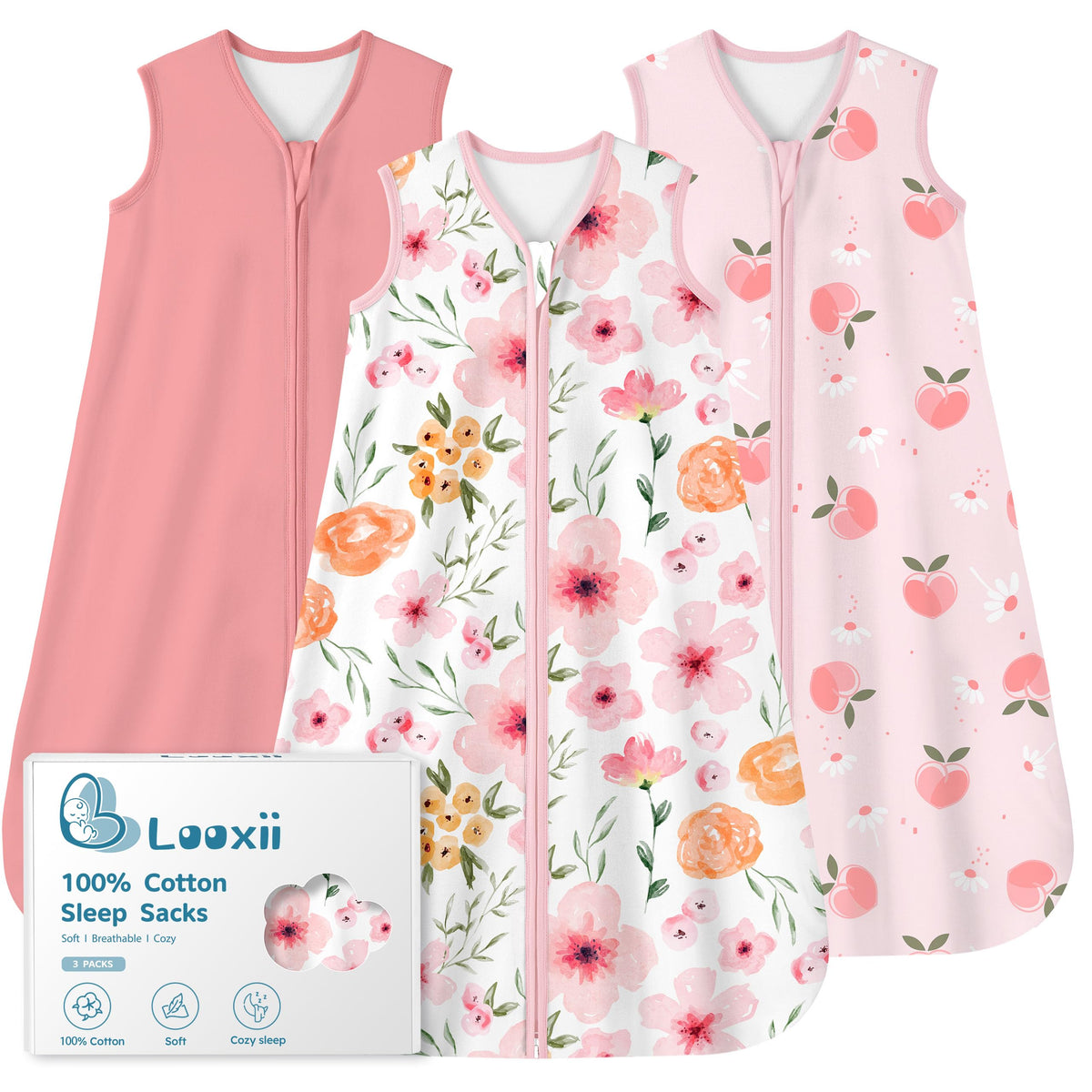 Looxii baby sleep sack in soft cotton offers breathable comfort for delicate newborn skin.