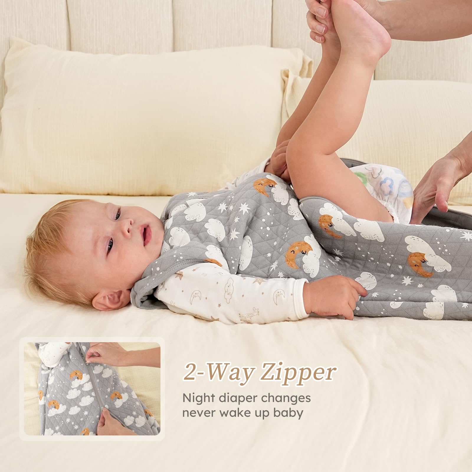 Looxii Baby Sleep Sack soft polyester fill provides cozy warmth without overheating