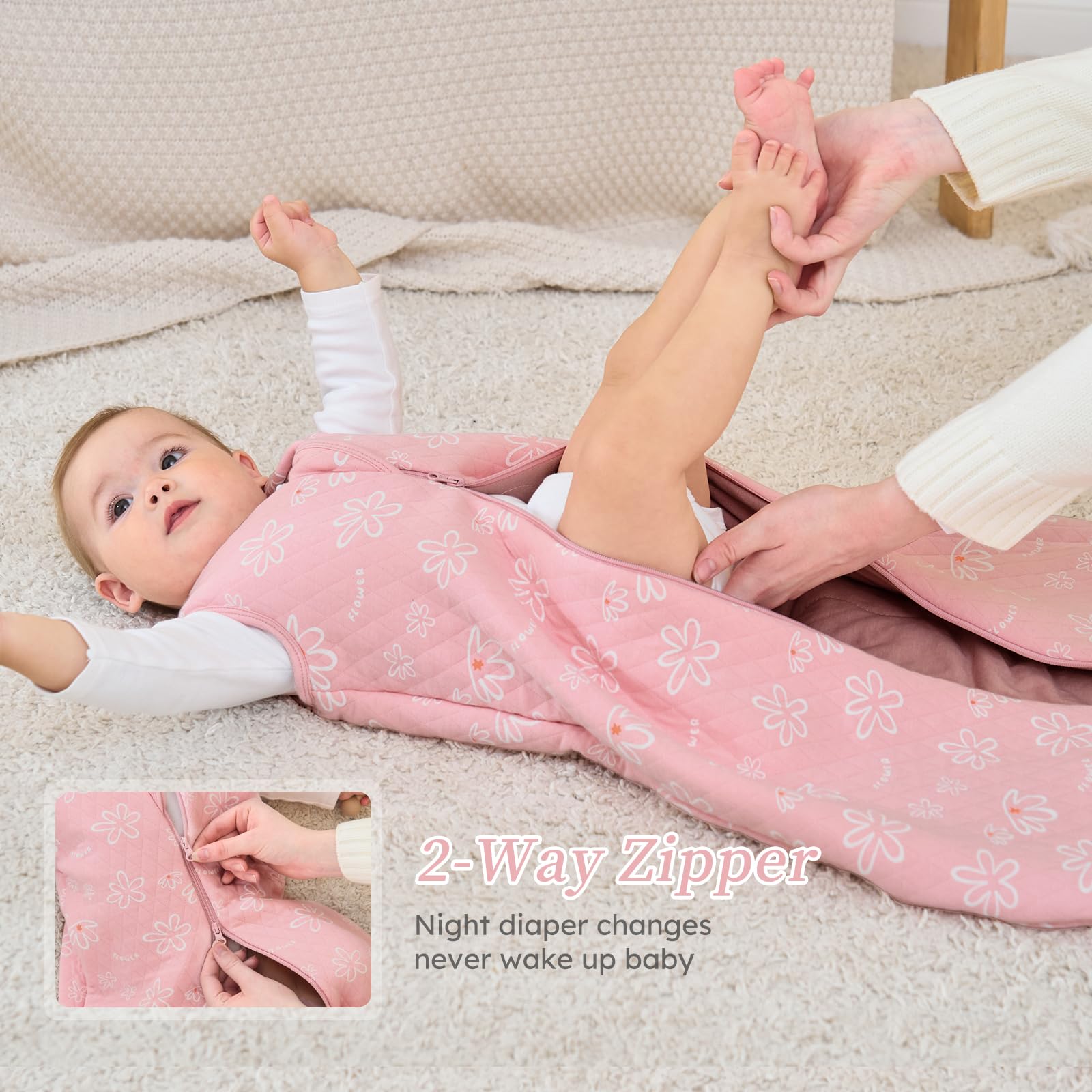 Looxii sleep sack zipper detail enabling easy diaper changes without waking baby