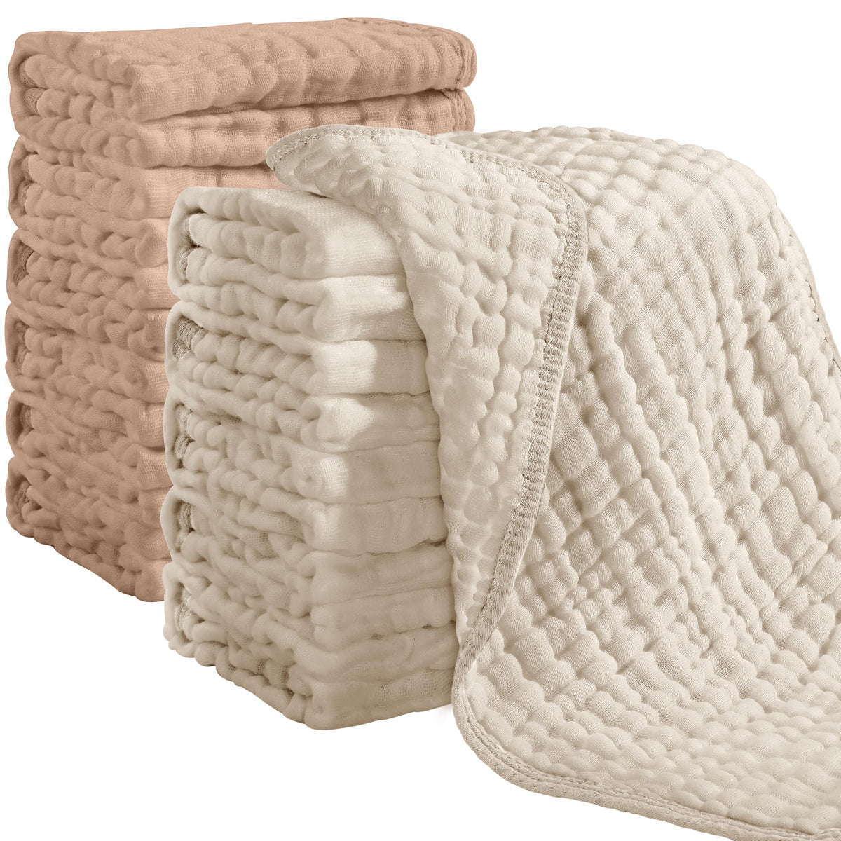 Looxii muslin burp cloths 12-pack laid out showing soft surface and size.