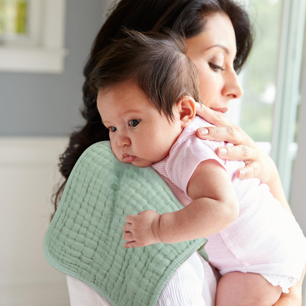 Looxii Muslin Burp Cloths — machine washable for easy care.