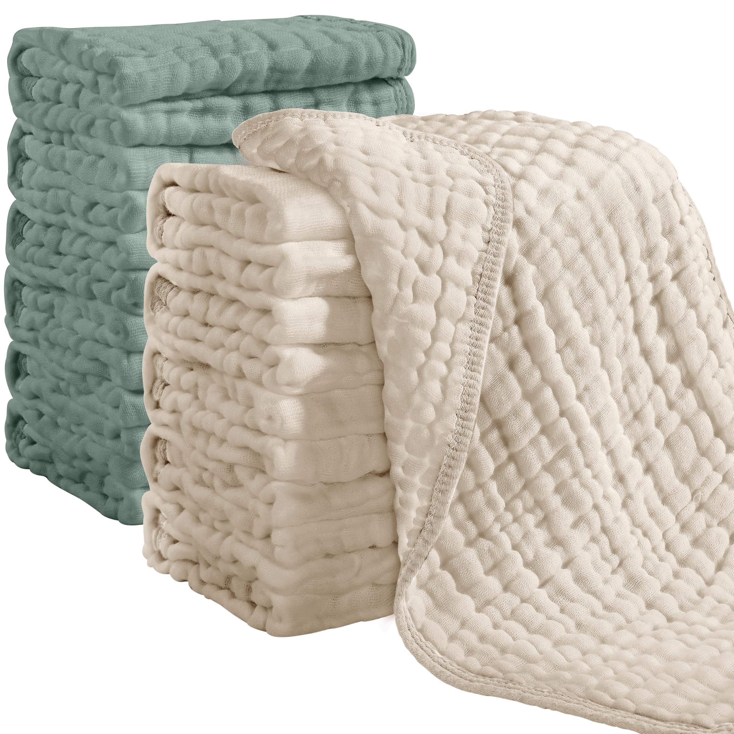 Looxii Muslin Burp Cloths 12-pack Apricot-Dark Green front view; soft fabric