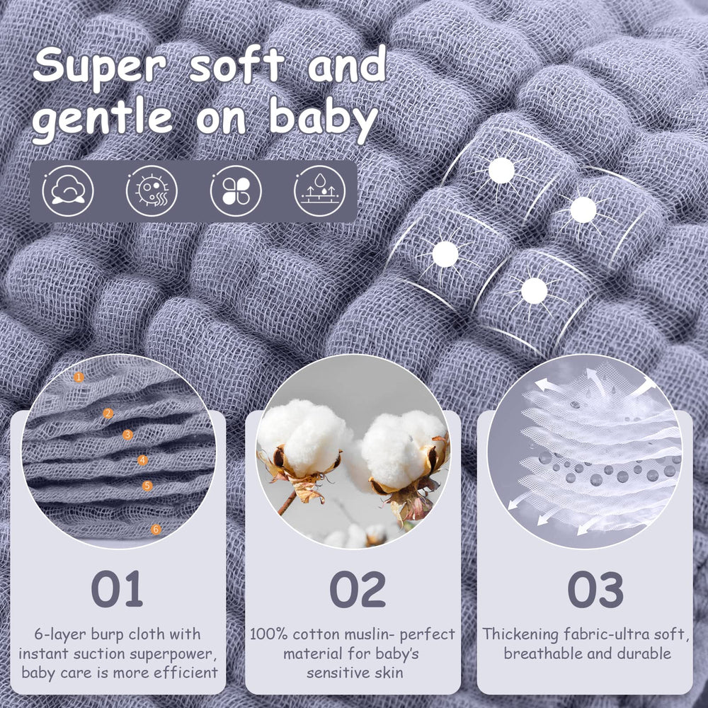 Looxii Muslin Burp Cloths large 20x10 inches provide ample coverage for messes.
